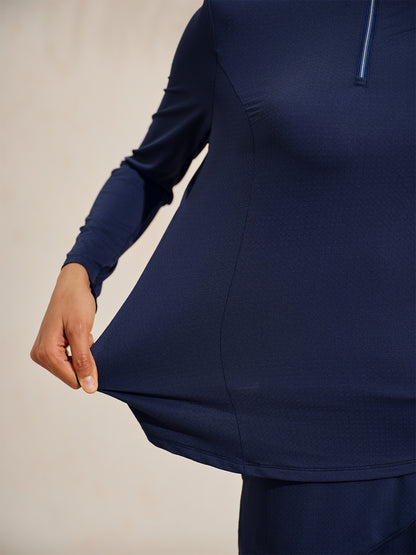 Maglia Premium a Maniche Lunghe con Collo Alto, Cerniera a Quarto, Tessuto a Rete, Protezione UPF50+