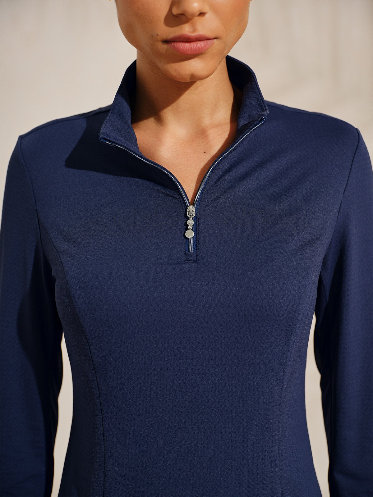 Maglia Premium a Maniche Lunghe con Collo Alto, Cerniera a Quarto, Tessuto a Rete, Protezione UPF50+