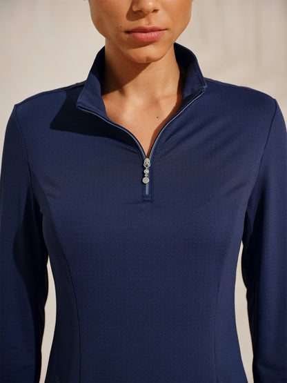 Maglia Premium a Maniche Lunghe con Collo Alto, Cerniera a Quarto, Tessuto a Rete, Protezione UPF50+