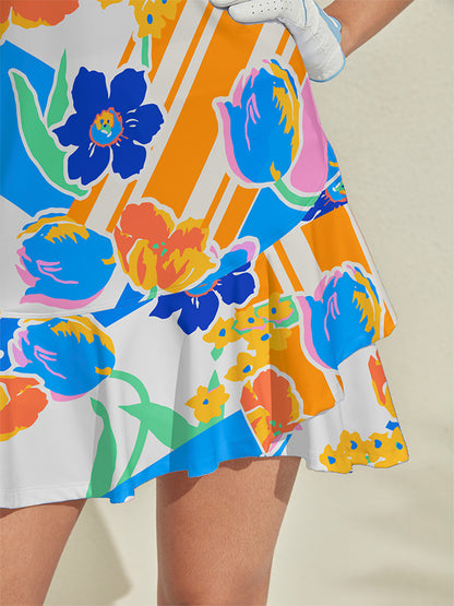 Hyped-up Tropical Ruffle 34.5 Inch Dress For Golf Pickleball & Tennis