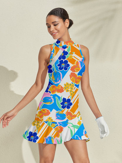 Hyped-up Tropical Ruffle 34.5 Inch Dress For Golf Pickleball & Tennis