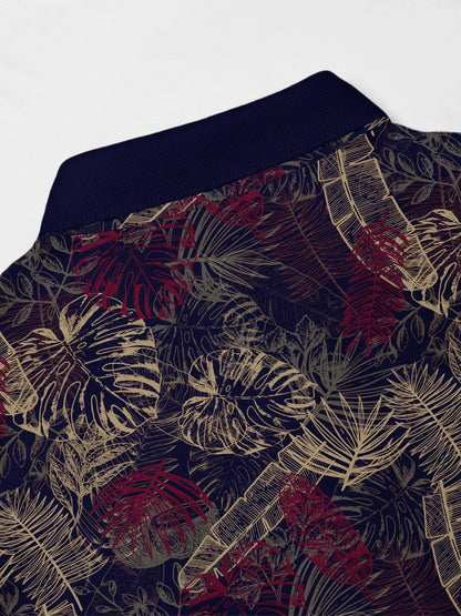 Hyped-up Tropical Men's Ribbed Collar Polo Top UPF50+