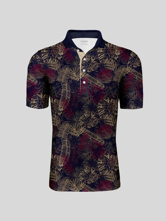 Hyped-up Tropical Men's Ribbed Collar Polo Top UPF50+