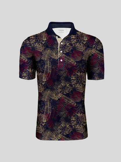 Hyped-up Tropical Men's Ribbed Collar Polo Top UPF50+
