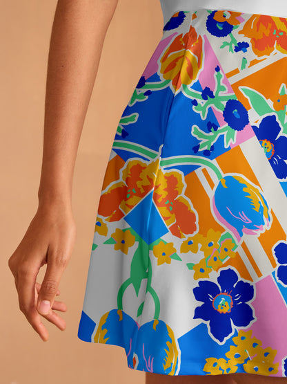 Hyped-up Tropical Short Sleeve A-Line 36.5 Inch Dress