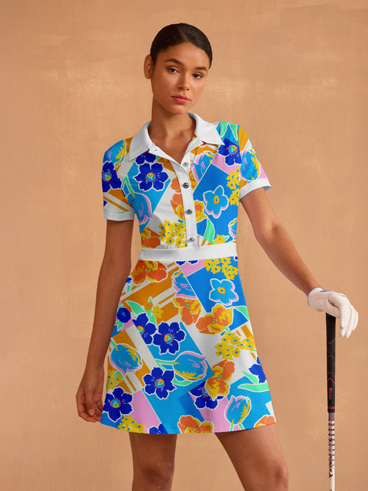 Hyped-up Tropical Short Sleeve A-Line 36.5 Inch Dress