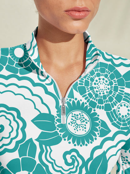 Golf shirt Hyped-up Tropical in tessuto setoso con zip a un quarto e UPF50+