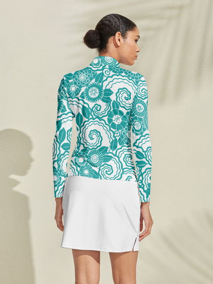 Golf shirt Hyped-up Tropical in tessuto setoso con zip a un quarto e UPF50+