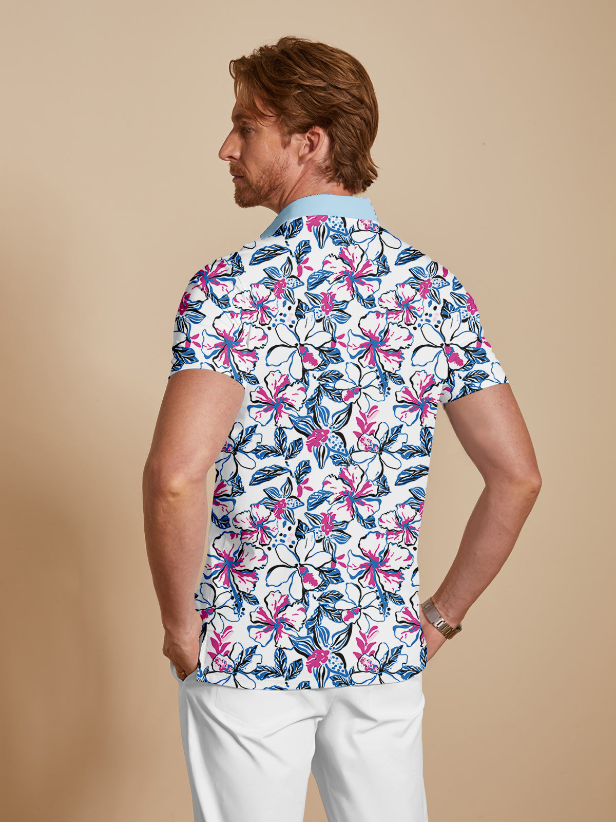 Botanical Energy Herren-Poloshirt mit Rippkragen, UPF50+