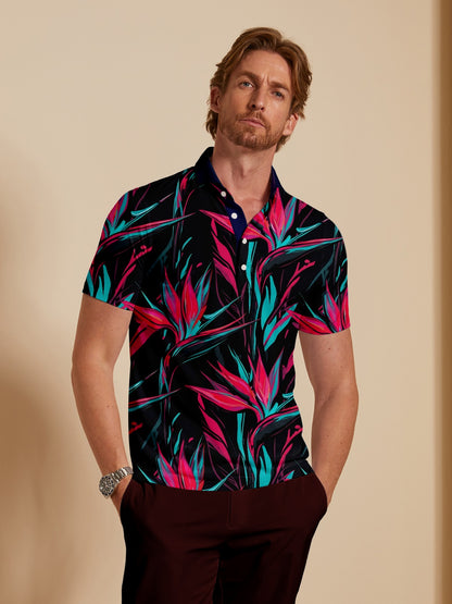 Botanical Energy Men's Ribbed Collar Polo Top UPF50+