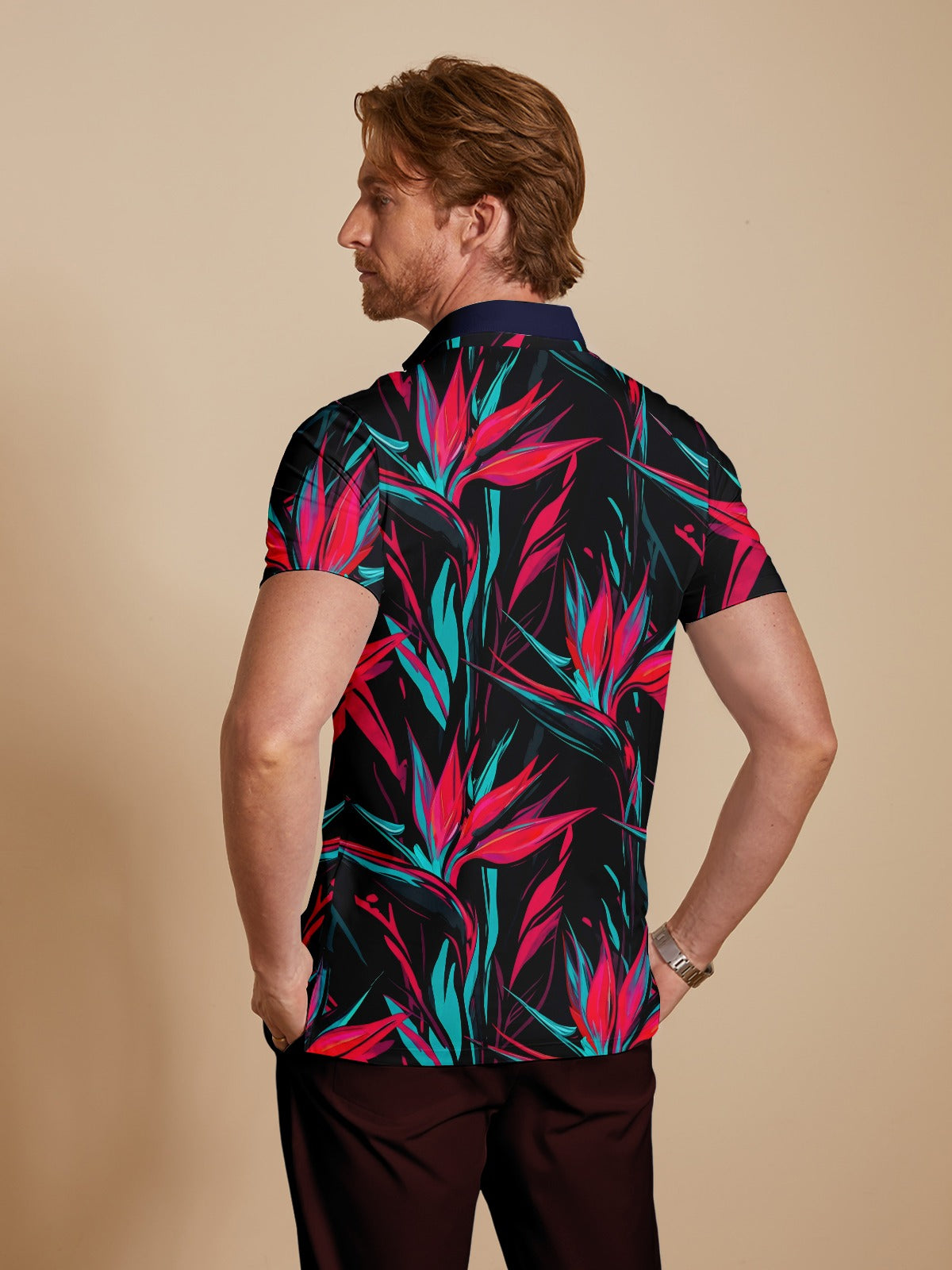 Botanical Energy Men's Ribbed Collar Polo Top UPF50+