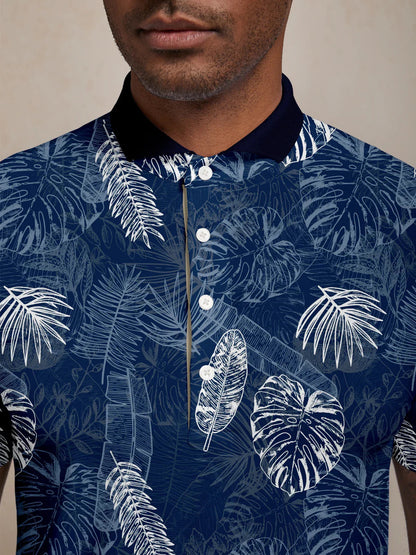 Hyped-up Tropical Men's Ribbed Collar Polo Top UPF50+