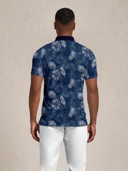 Hyped-up Tropical Men's Ribbed Collar Polo Top UPF50+
