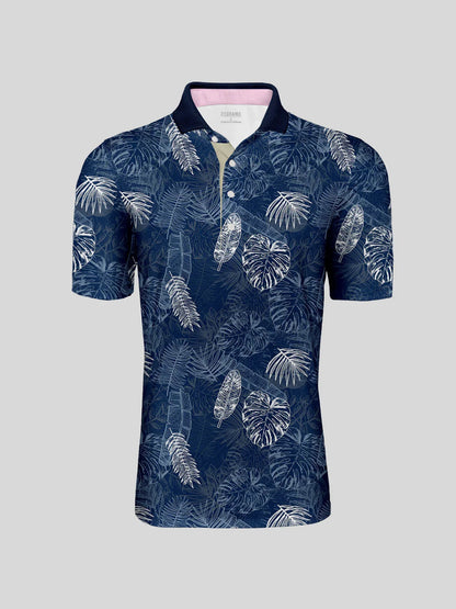 Hyped-up Tropical Men's Ribbed Collar Polo Top UPF50+