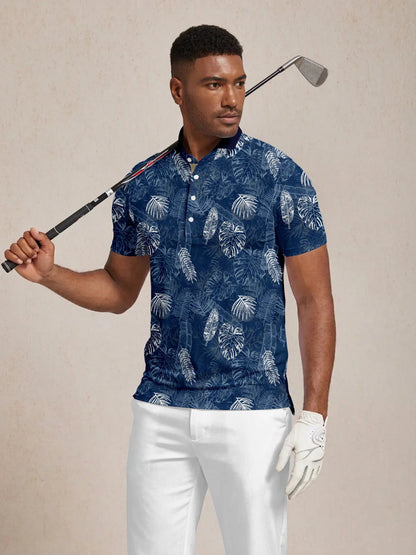 Hyped-up Tropical Men's Ribbed Collar Polo Top UPF50+