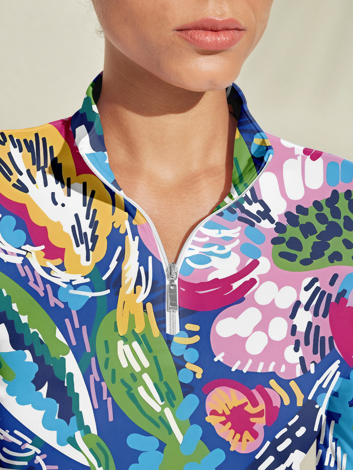 Hyped-up トロピカル ゴルフシャツ クォータージップ UPF50+