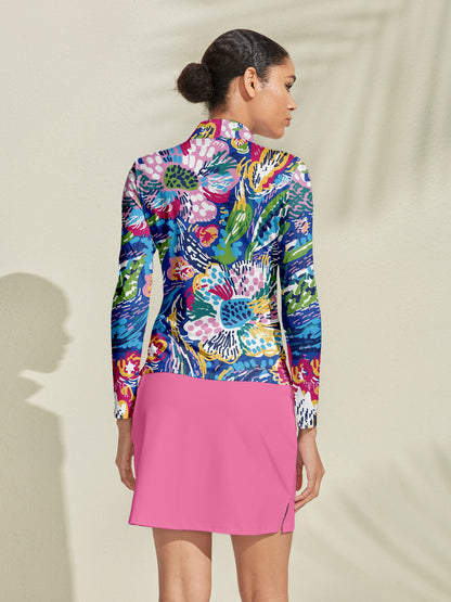 Hyped-up トロピカル ゴルフシャツ クォータージップ UPF50+