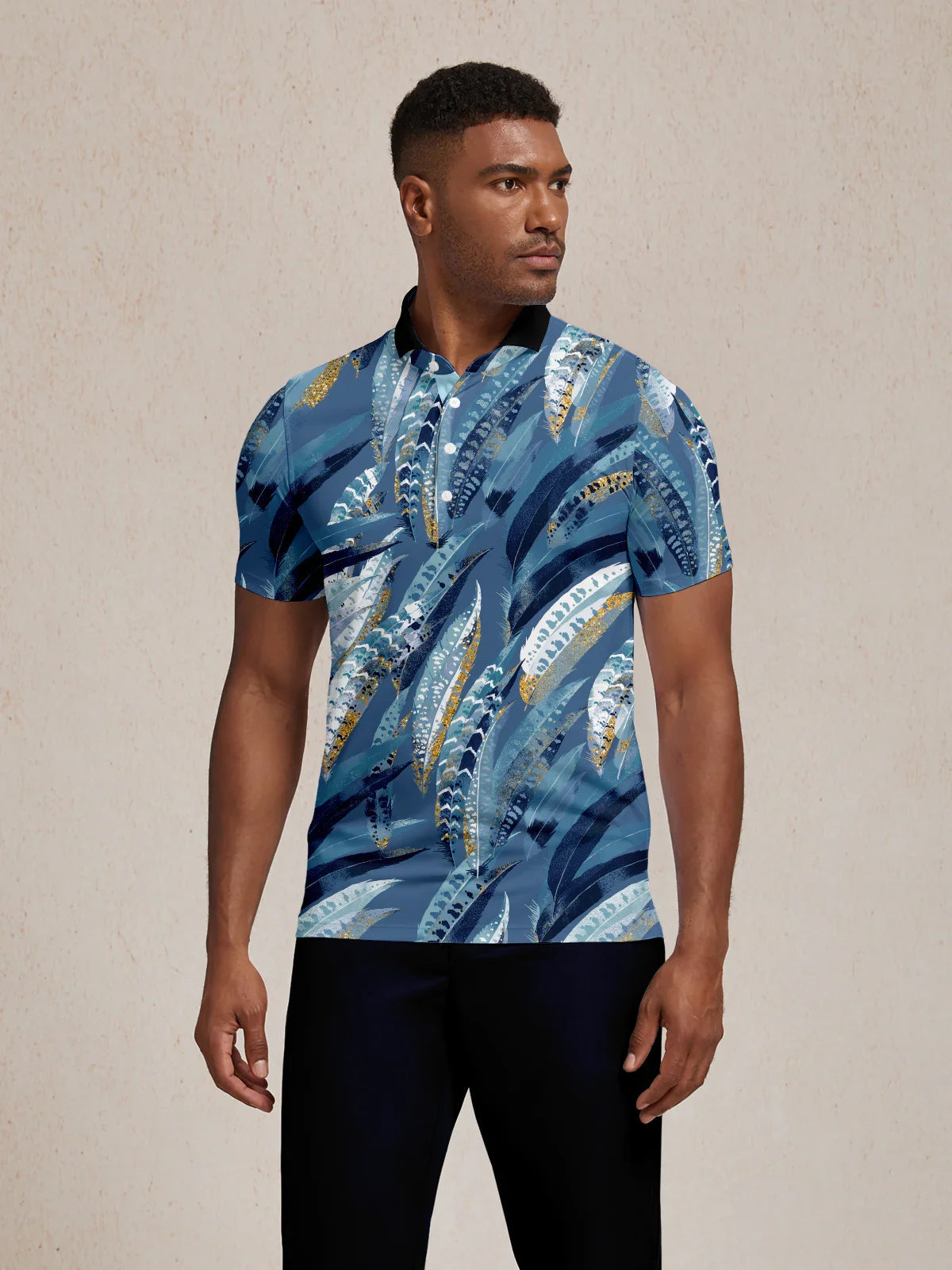 Wildlife Party Men's Ribbed Collar Polo Top UPF50+