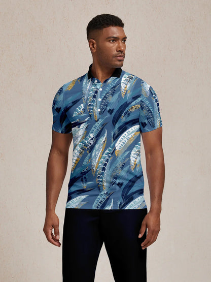 Wildlife Party Men's Ribbed Collar Polo Top UPF50+