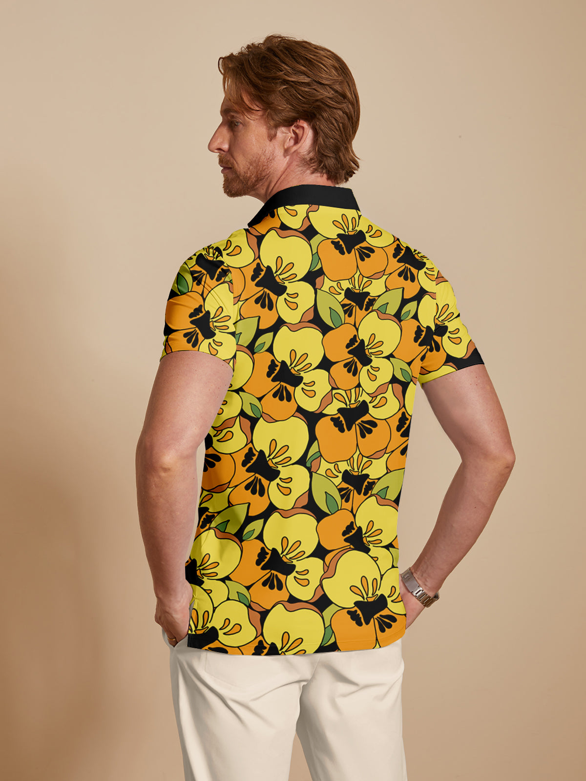 Botanical Energy Herren-Poloshirt mit Rippkragen, UPF50+