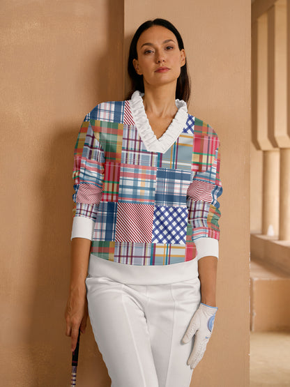 Not So Classic Long Sleeve Ruffle V-Neck Sweatshirt