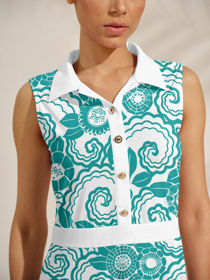 Abito svasato senza maniche Hyped-up Tropical, lunghezza 36,5 pollici
