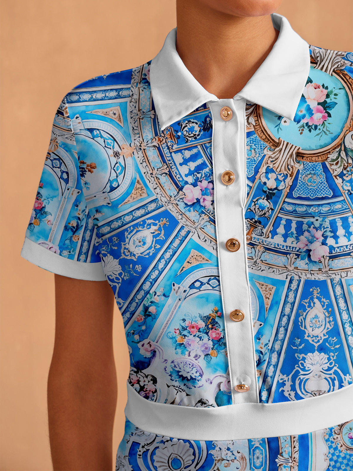 Bold Baroque Short Sleeve A-Line 36.5 Inch Dress