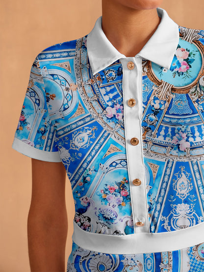 Bold Baroque Short Sleeve A-Line 36.5 Inch Dress