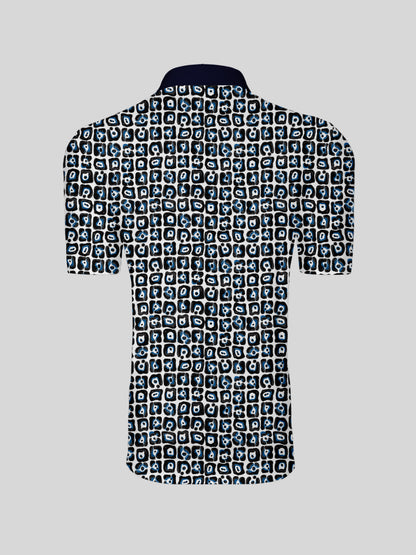 Playful Nautical Men's Ribbed Collar Polo Top UPF50+