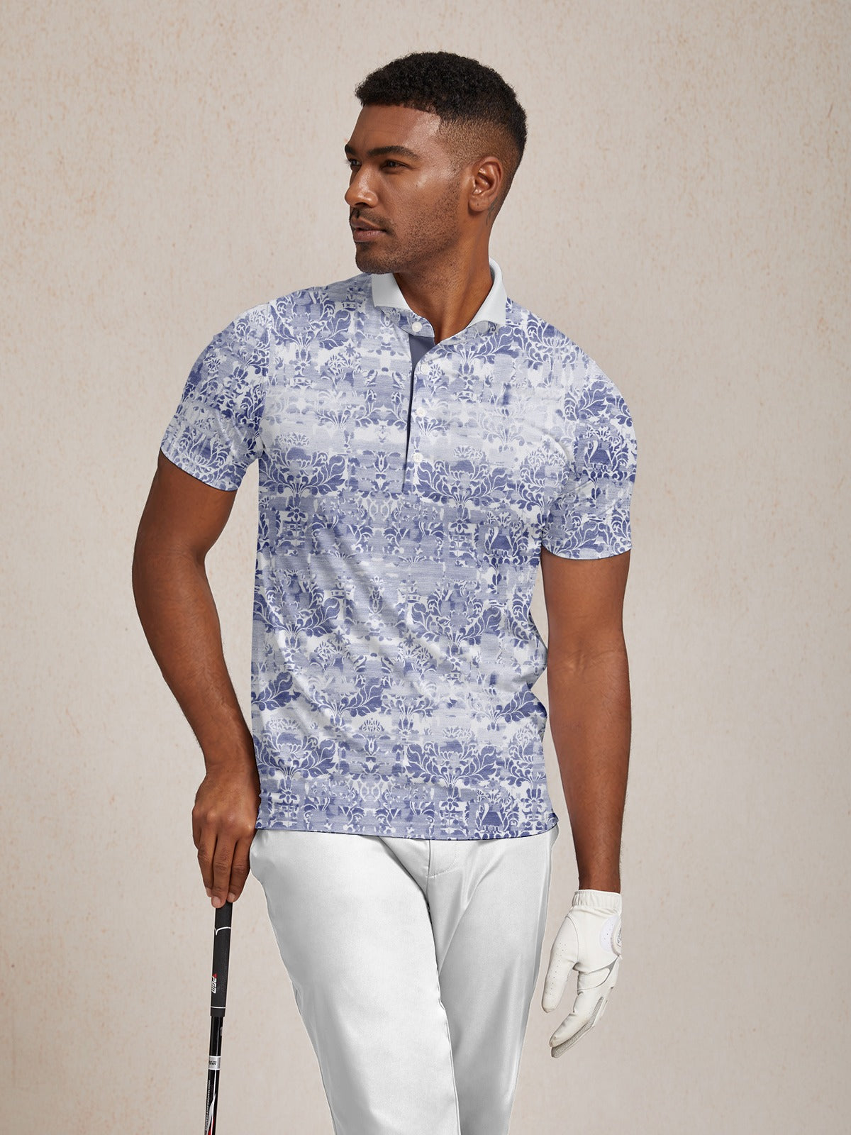 Hyped-up Tropical Men's Ribbed Collar Polo Top UPF50+