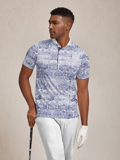 Hyped-up Tropical Men's Ribbed Collar Polo Top UPF50+