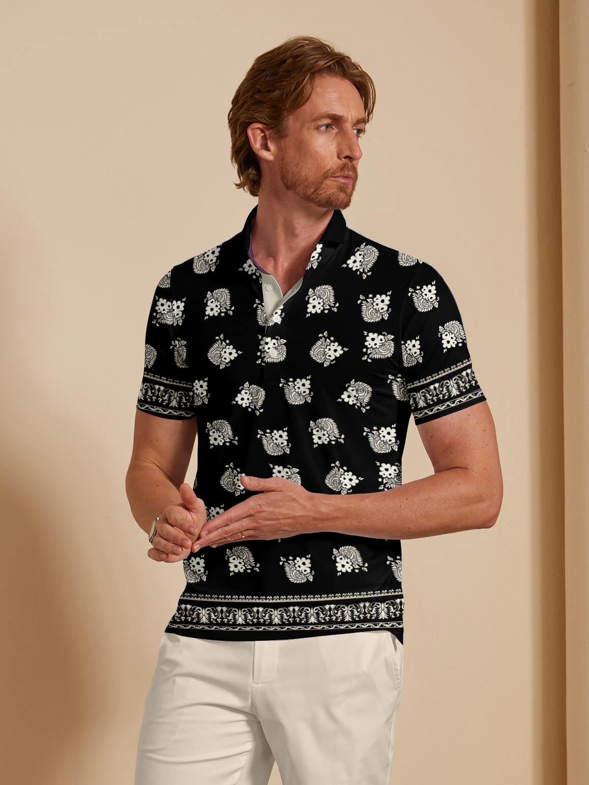 Botanical Energy Men's Ribbed Collar Polo Top UPF50+