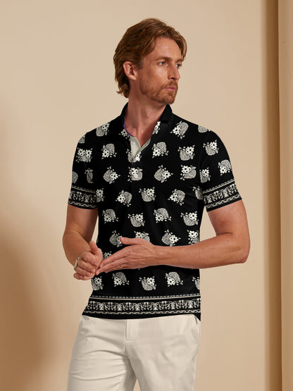 Botanical Energy Men's Ribbed Collar Polo Top UPF50+