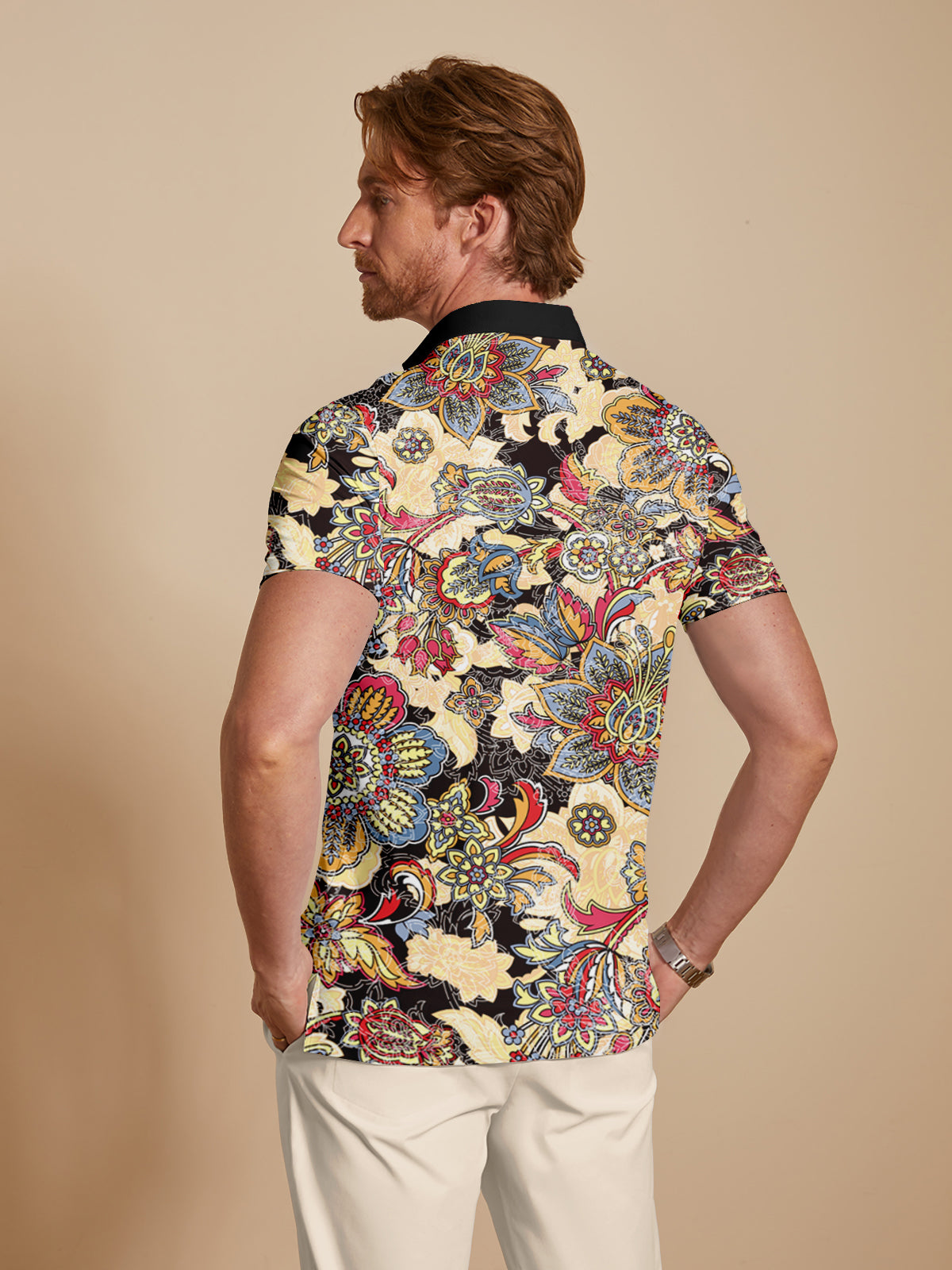 Botanical Energy Herren-Poloshirt mit Rippkragen, UPF50+