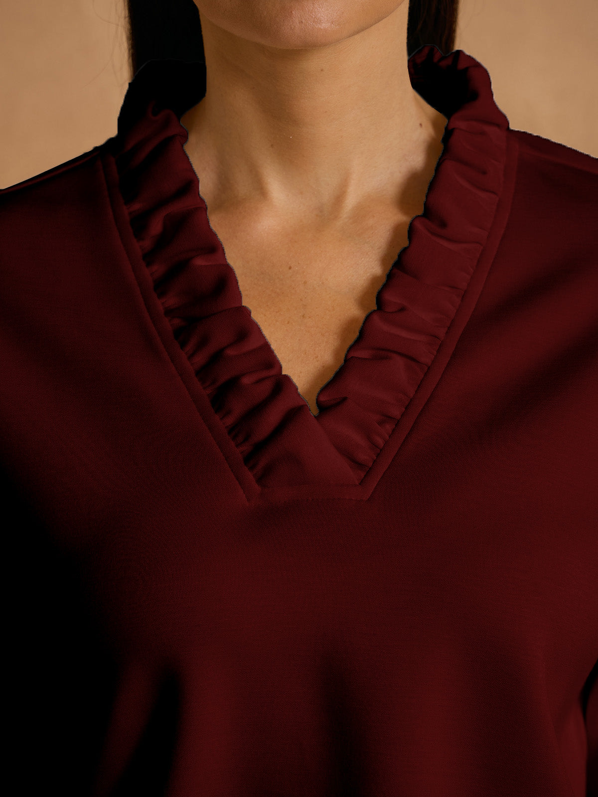 UltraSoft Long Sleeve Ruffle V-Neck Sweatshirt