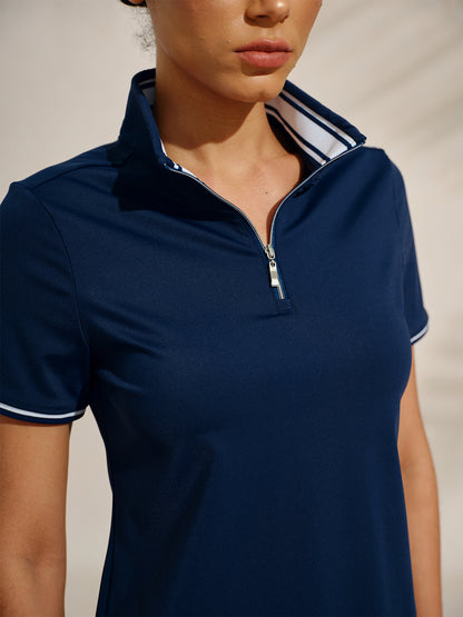 네이비코어 반팔 리브드 칼라 쿼터집 UPF50+