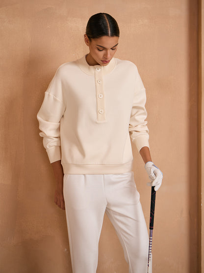 UltraSoft Wool Long Sleeve Stand Collar Button Sweatshirt