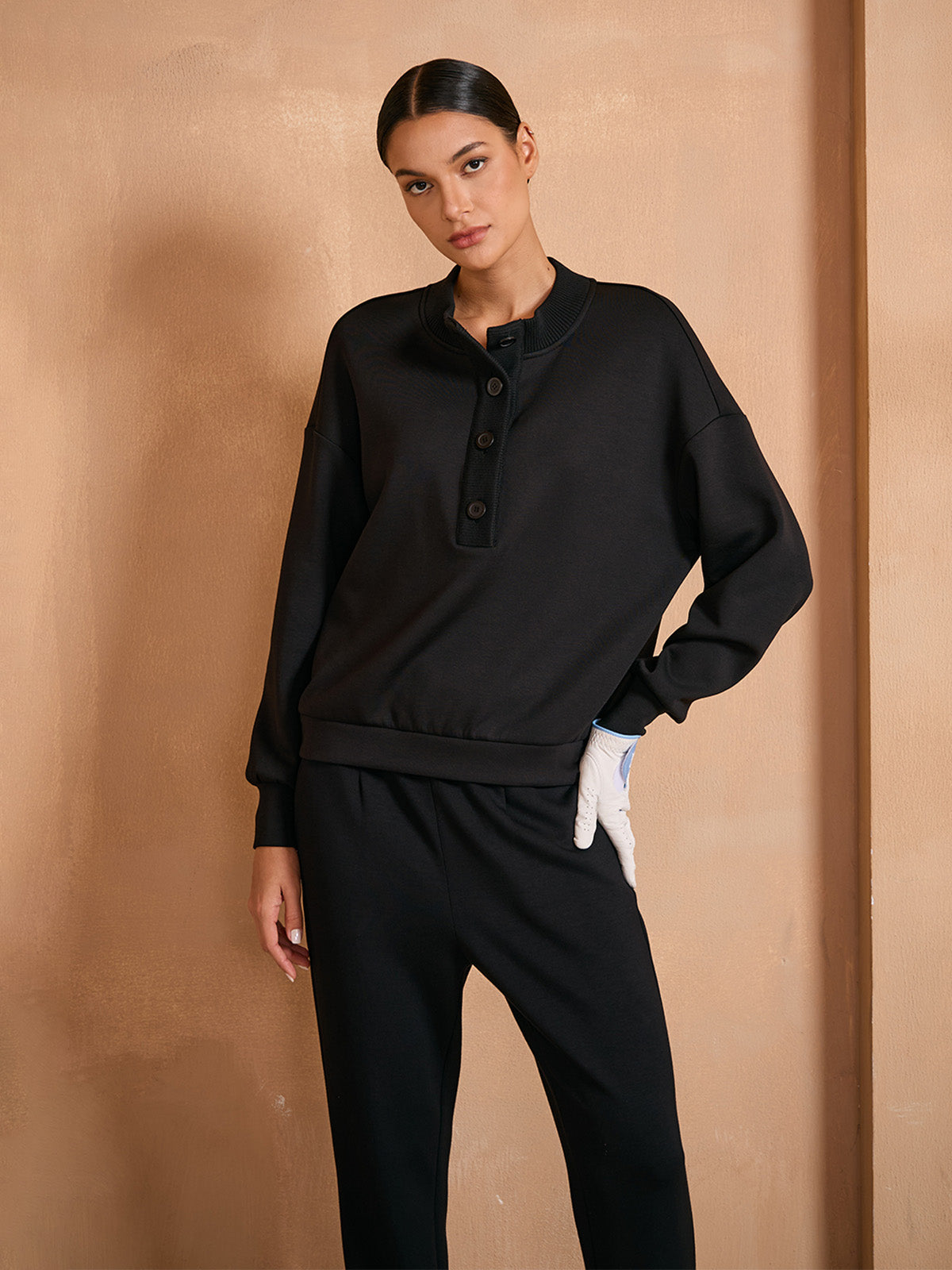 UltraSoft Wool Long Sleeve Stand Collar Button Sweatshirt