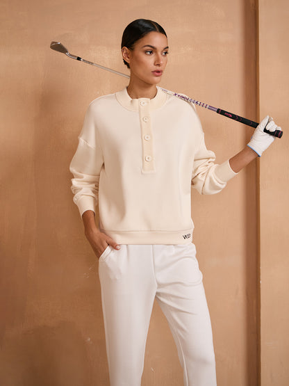 UltraSoft Wool Long Sleeve Stand Collar Button Sweatshirt