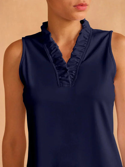 ベーシック以上のラッフルVネックタンクトップ UPF50+