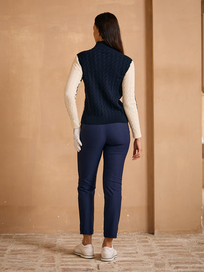 Naycore Color Block Full Zip Cable Knit Sweater