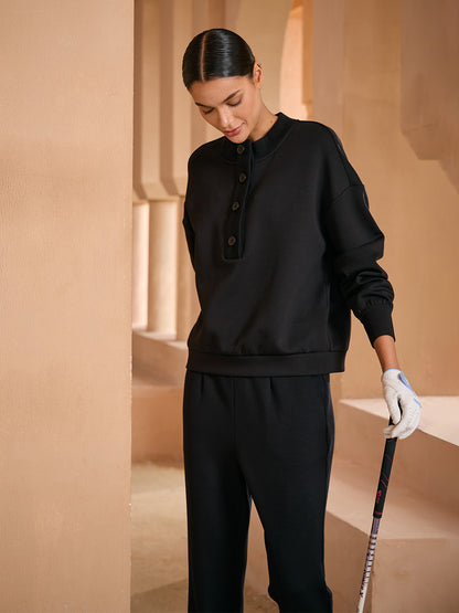 UltraSoft Wool Long Sleeve Stand Collar Button Sweatshirt