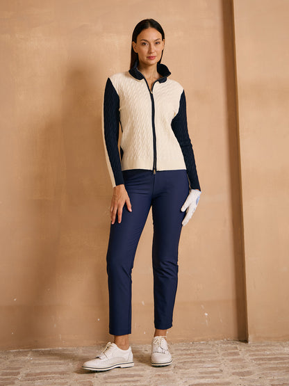 Naycore Color Block Full Zip Cable Knit Sweater