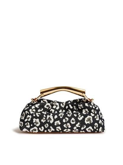 Leopard Jacquard Canvas Pleated Frame Bag