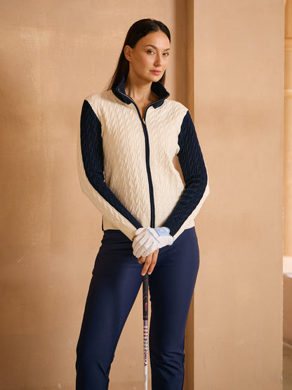 Naycore Color Block Full Zip Cable Knit Sweater