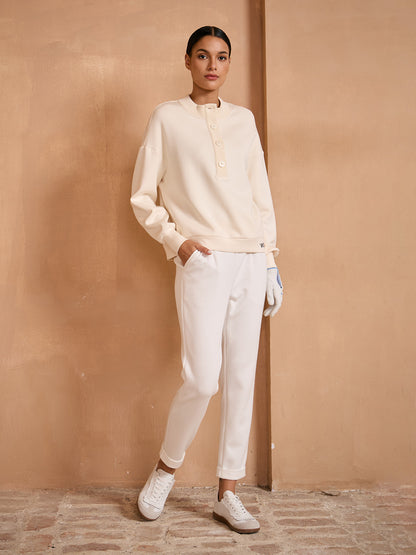 UltraSoft Wool Long Sleeve Stand Collar Button Sweatshirt