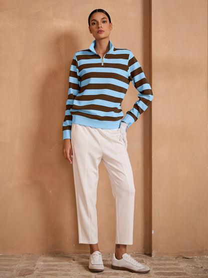 More Than Basic Striped Waffle Textured Golf Sweatshirt