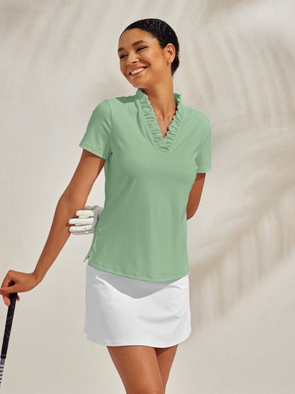 More Than Basic Ruffle V-Neck Polo Top UPF50+