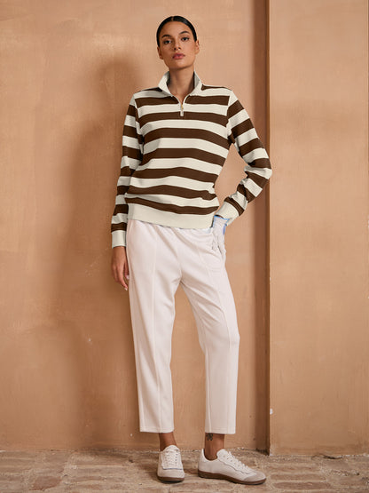 More Than Basic Striped Waffle Textured Golf Sweatshirt
