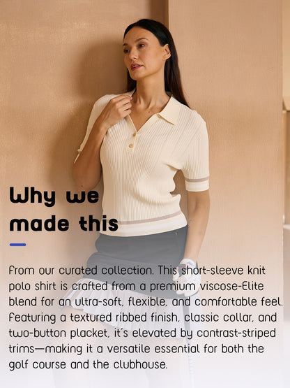 More Than Basic Short Sleeve V Neck Knit Golf Polo Shirt